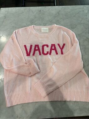 Panache Apparel Pink 'VACAY' Crewneck Sweater with Fuchsia Logo